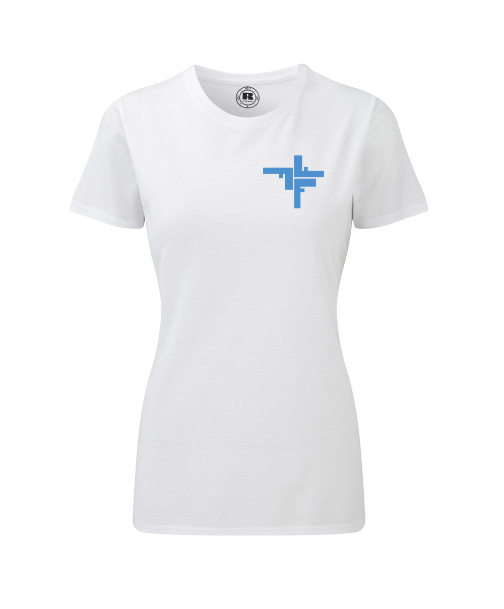 weis-blau Fechers Fitness Facory Rundhals T-Shirt Damen