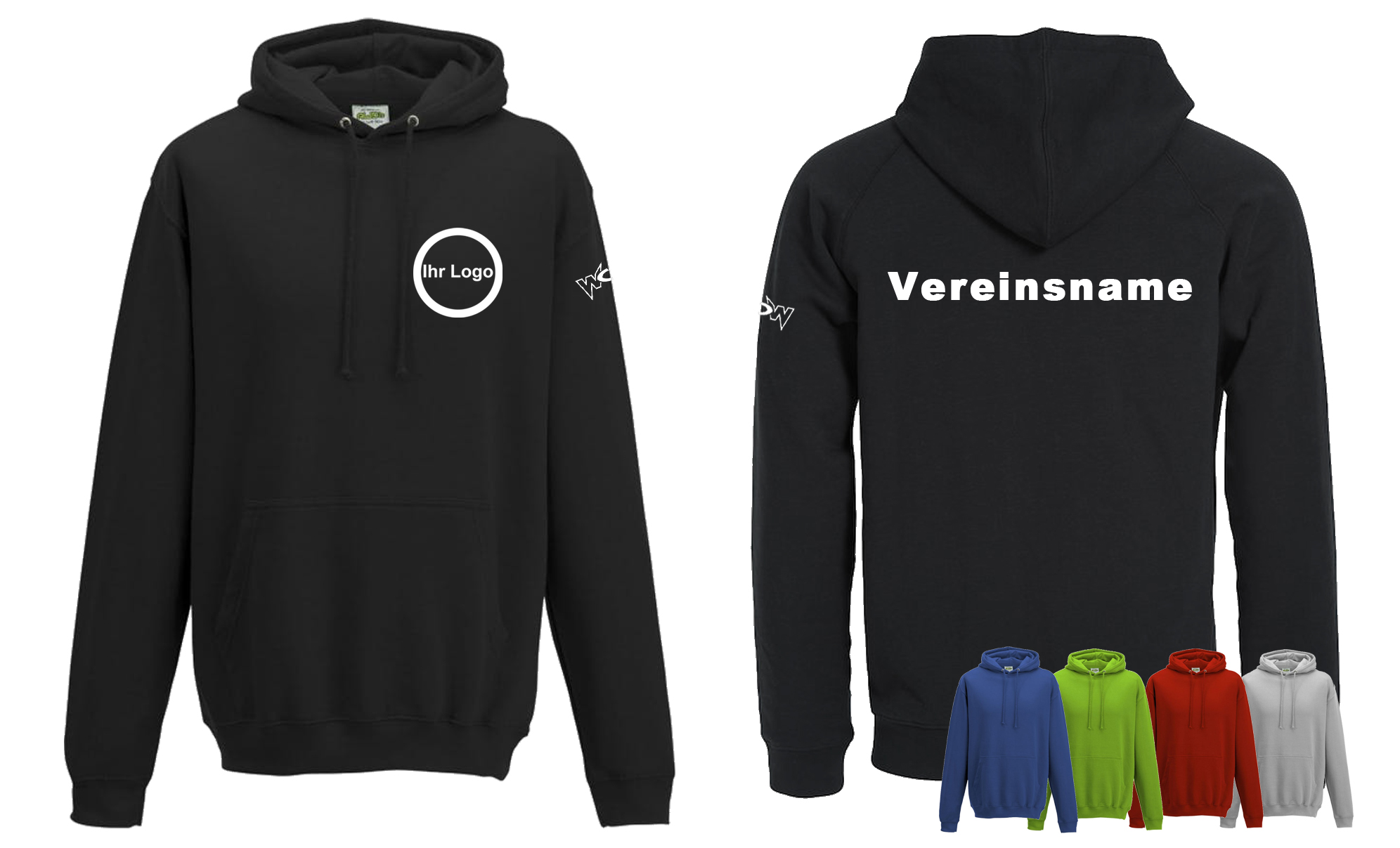 20 Hoodys Basic mit bedrucktem Logo vorne +  Schriftzug hinten