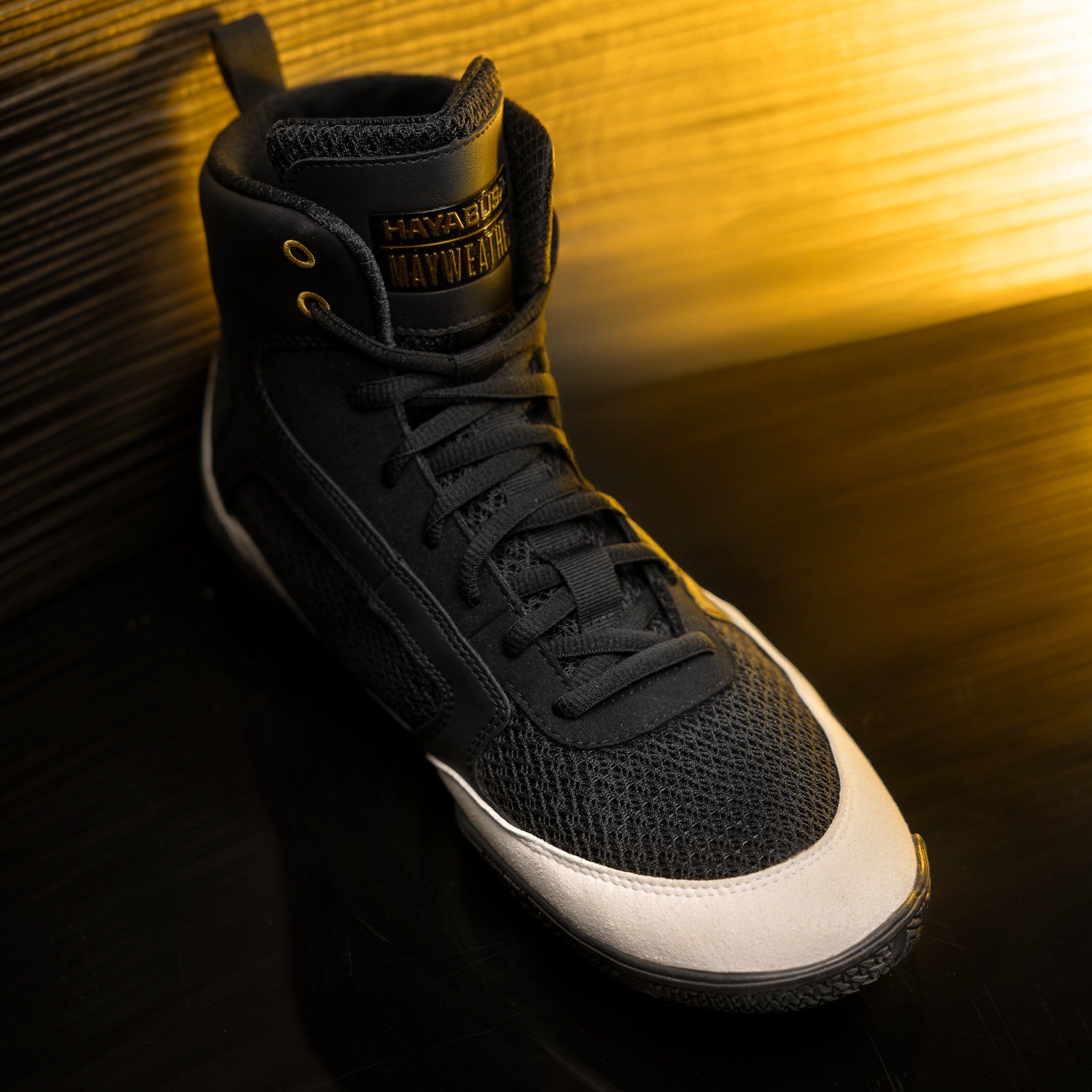 Hayabusa - Mayweather Champ Boxing Shoes Black-Gold - MWCHBS-BKGD Hayabusa - Mayweather Champ Boxing Shoes Black-Gold - MWCHBS-BKGD