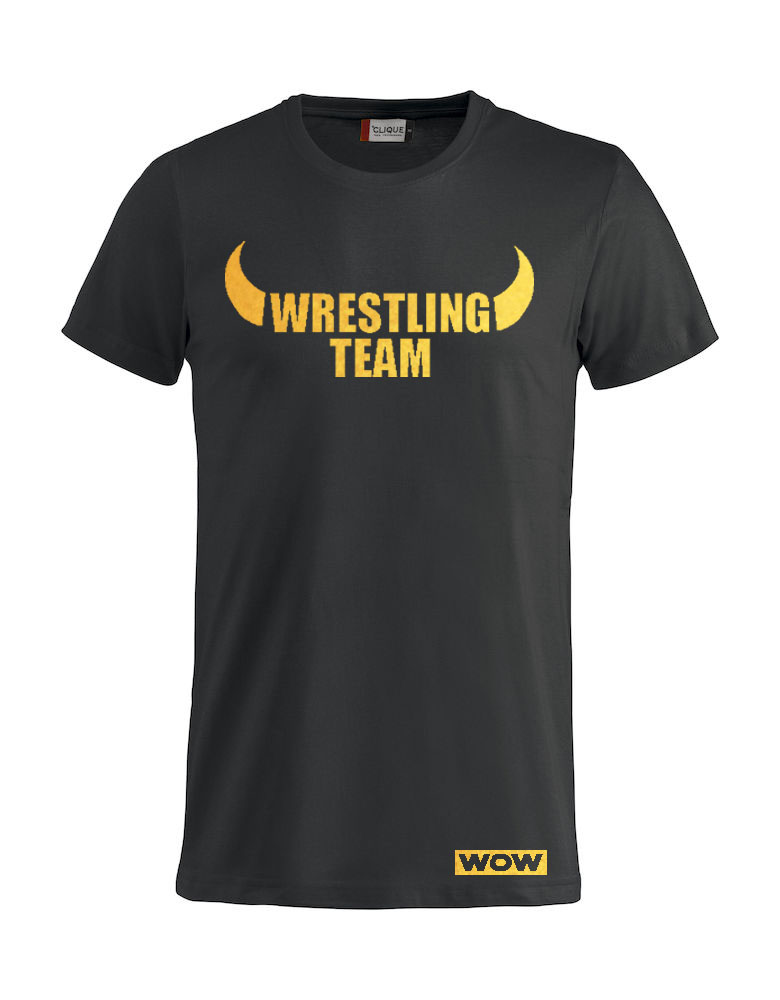 schwarz58e65175959cc WOW Wrestling Team T-Shirt Gold Folie Damen / Herren