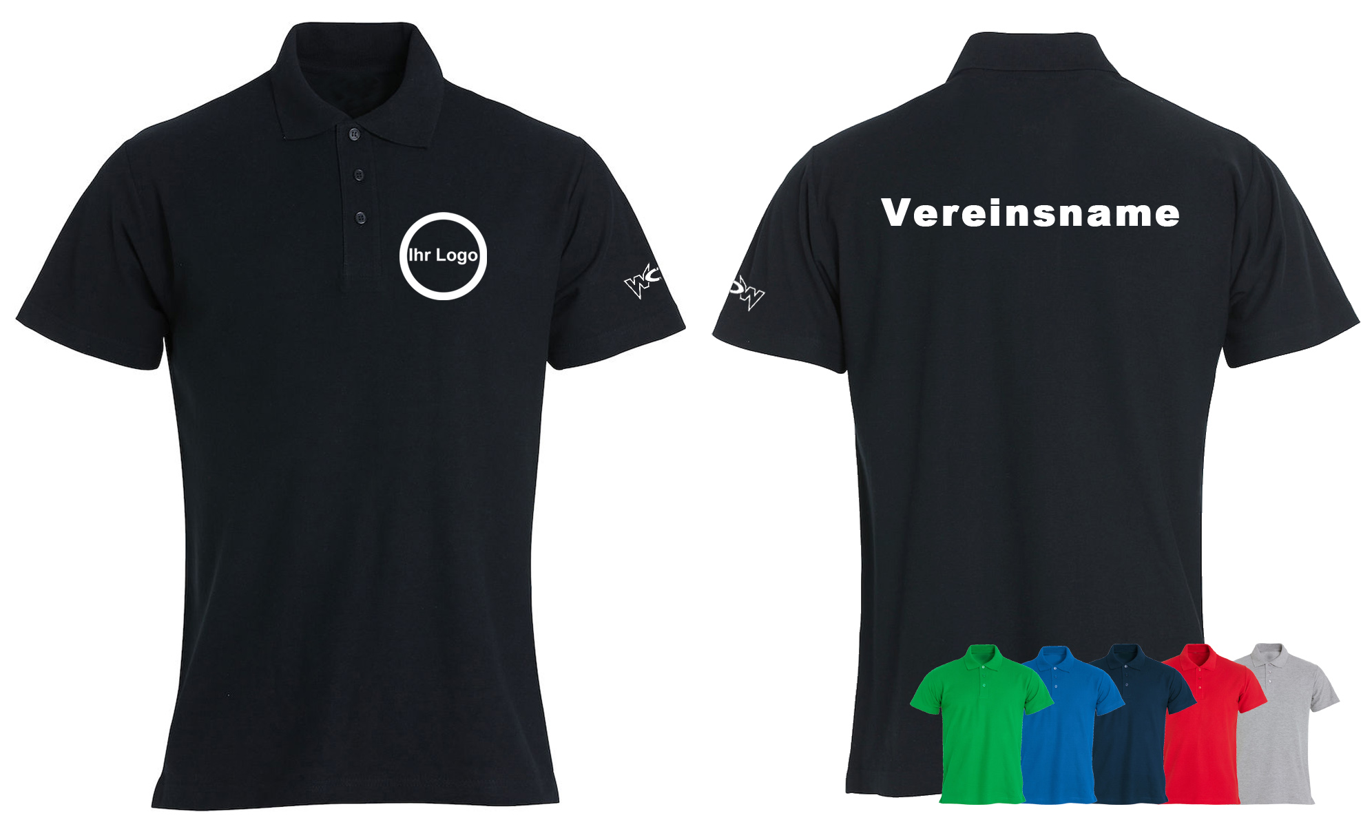 20 Polos mit bedrucktem Logo vorne + Schriftzug hinten