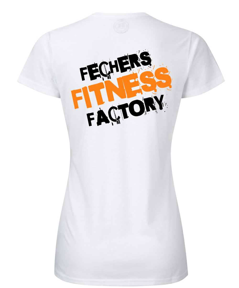 weiss-orange-hinten Fechers Fitness Facory Rundhals T-Shirt Damen