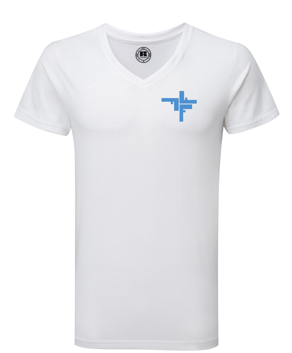 v-neck-weiss-blau Fechers Fitness Factory T-Shirt V Neck Herren
