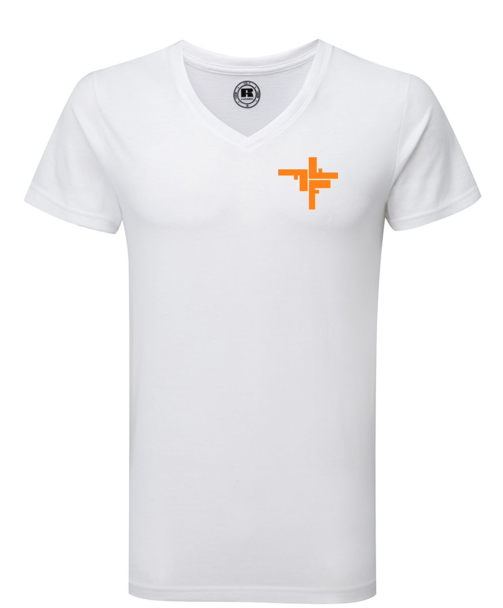 v-neck-weiss-orange Fechers Fitness Factory T-Shirt V Neck Herren