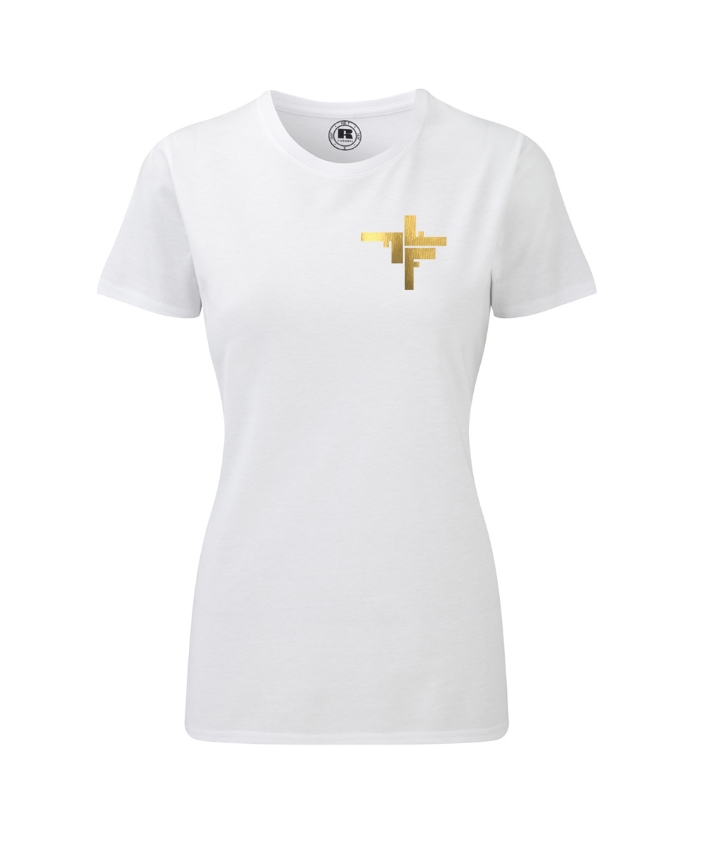 weis-gold Fechers Fitness Facory Rundhals T-Shirt Damen