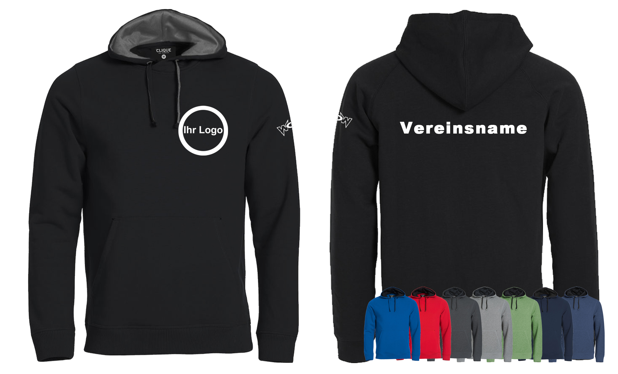 20 Hoodys mit bedrucktem Logo vorne +  Schriftzug hinten