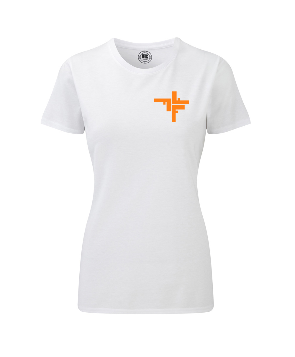 weiss-orange Fechers Fitness Facory Rundhals T-Shirt Damen